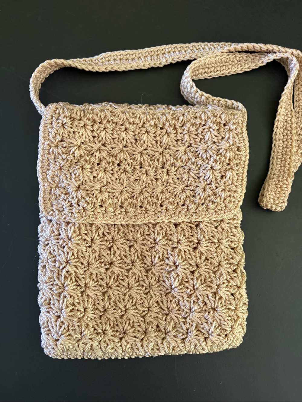 Borsani Crochet Crossbody Bag Tan Knit Star Stitch Boho Cottagecore Purse Small
